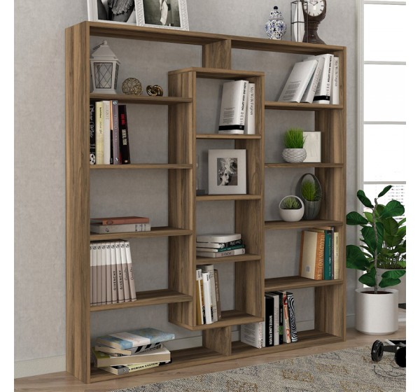Βιβλιοθήκη Ample Megapap χρώμα καρυδί 125x22x135,7εκ.
