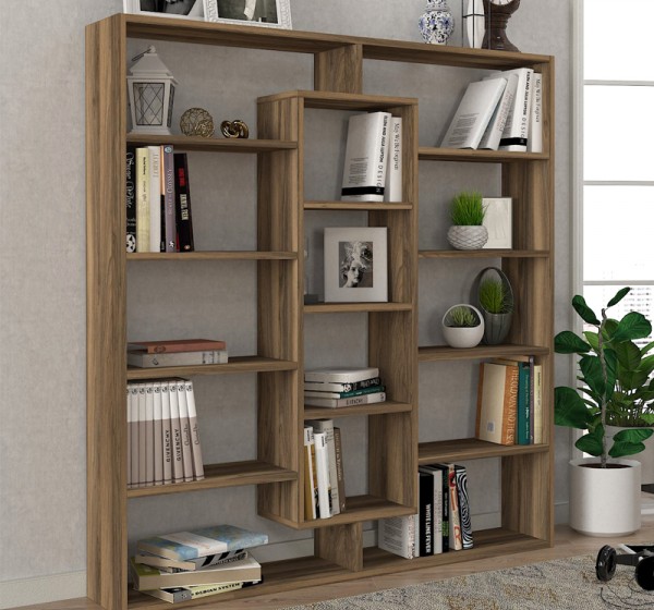 Βιβλιοθήκη Ample Megapap χρώμα καρυδί 125x22x135,7εκ.
