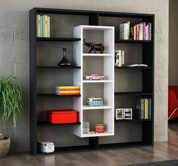 Βιβλιοθήκη Ample Megapap χρώμα μαύρο - λευκό 125x22x135,7εκ.