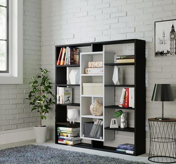 Βιβλιοθήκη Ample Megapap χρώμα μαύρο - λευκό 125x22x135,7εκ.
