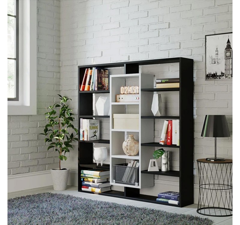 Βιβλιοθήκη Ample Megapap χρώμα μαύρο - λευκό 125x22x135,7εκ.