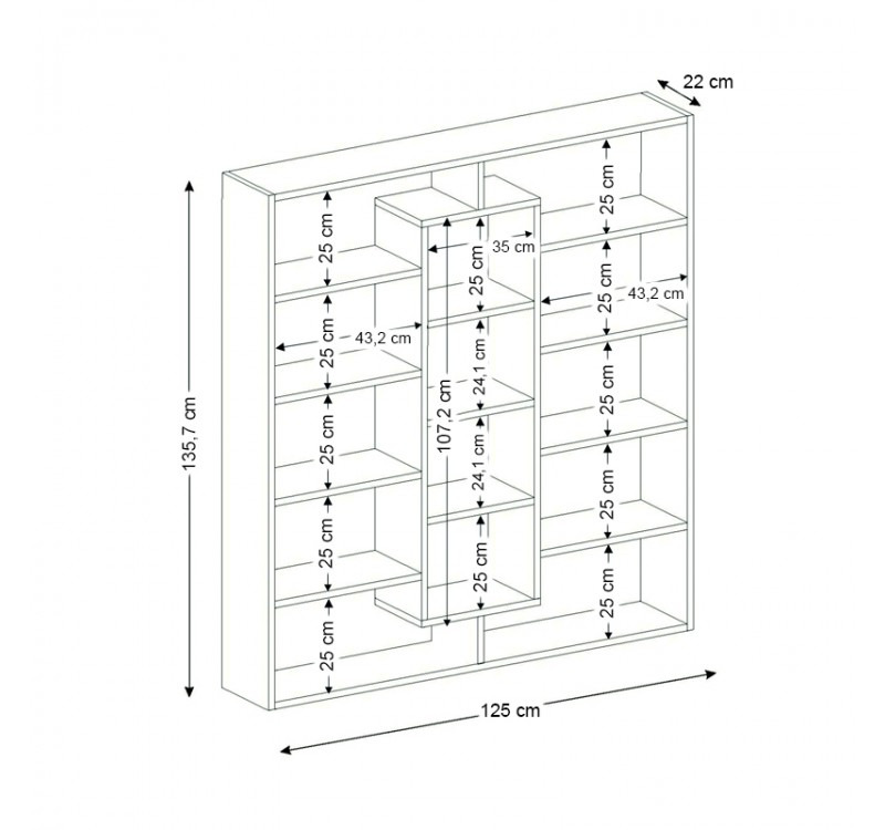 Βιβλιοθήκη Ample Megapap χρώμα μαύρο - λευκό 125x22x135,7εκ.