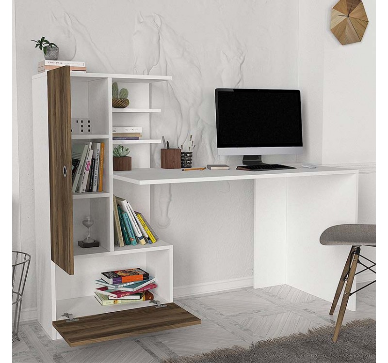 Γραφείο εργασίας Domingo Megapap χρώμα λευκό - καρυδί 149,5x60x120εκ.
