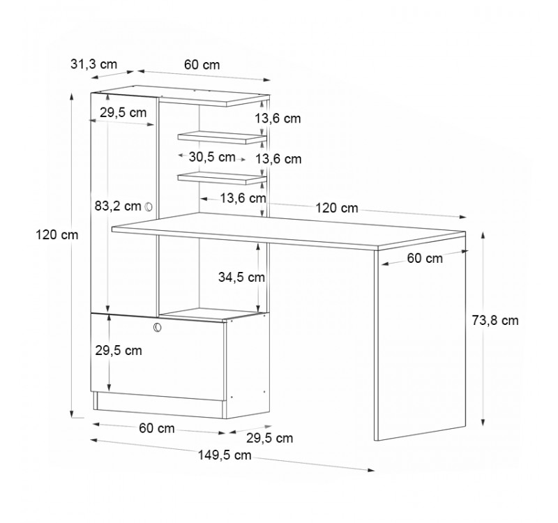 Γραφείο εργασίας Domingo Megapap χρώμα λευκό - καρυδί 149,5x60x120εκ.