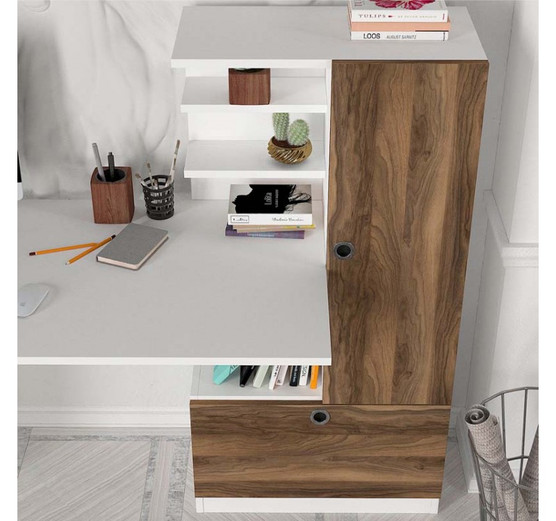 Γραφείο εργασίας Merino Megapap χρώμα λευκό - καρυδί 149,5x61,8x120εκ.