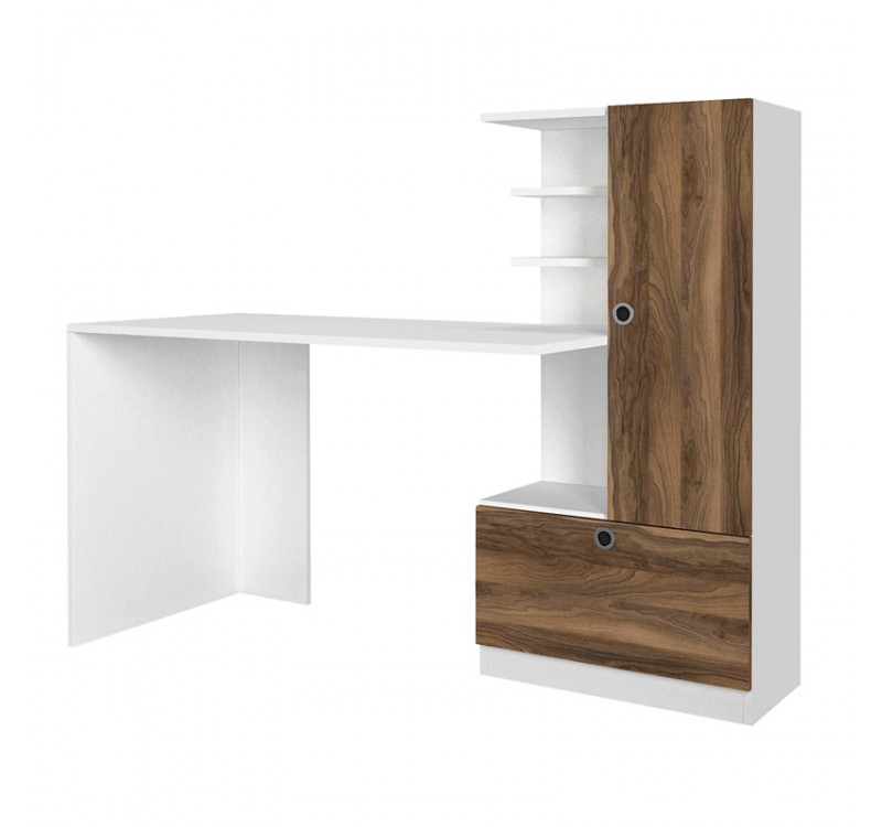 Γραφείο εργασίας Merino Megapap χρώμα λευκό - καρυδί 149,5x61,8x120εκ.