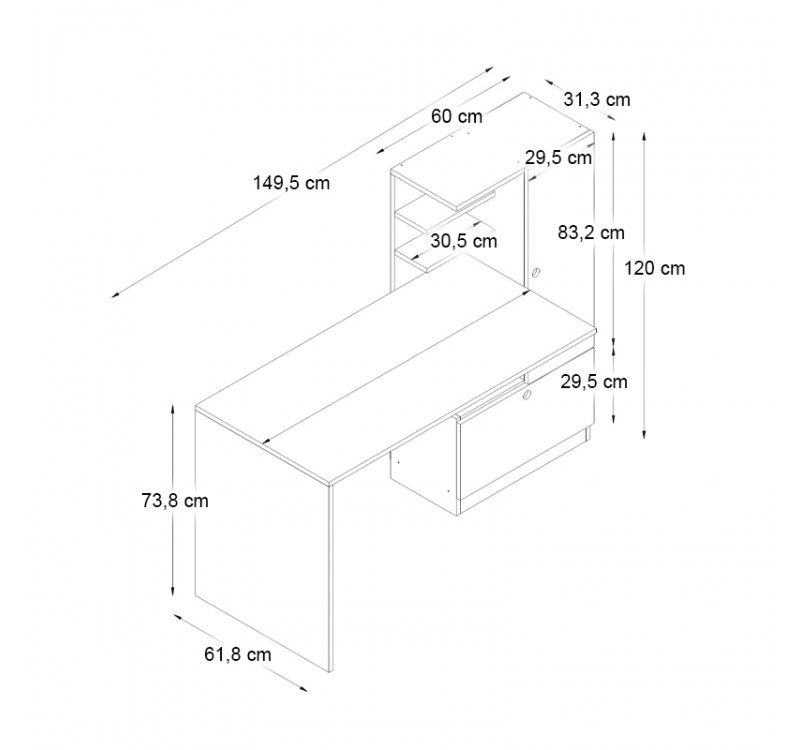 Γραφείο εργασίας Merino Megapap χρώμα sapphire oak 149,5x61,8x120εκ.