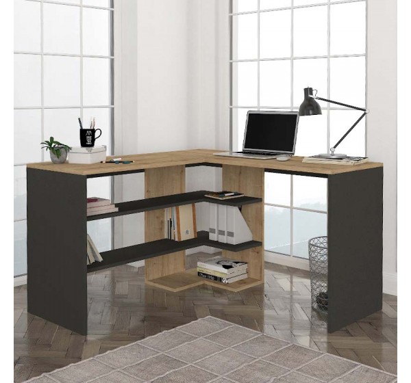 Γραφείο εργασίας Stylo Megapap χρώμα sapphire oak -  ανθρακί 120x120x73,8εκ.