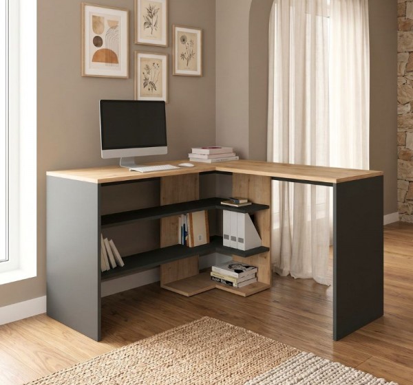Γραφείο εργασίας Stylo Megapap χρώμα sapphire oak -  ανθρακί 120x120x73,8εκ.