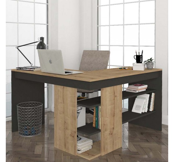 Γραφείο εργασίας Stylo Megapap χρώμα sapphire oak -  ανθρακί 120x120x73,8εκ.