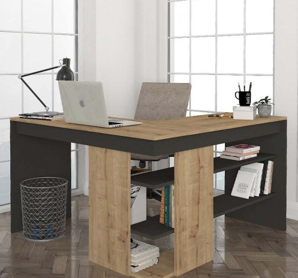 Γραφείο εργασίας Stylo Megapap χρώμα sapphire oak -  ανθρακί 120x120x73,8εκ.