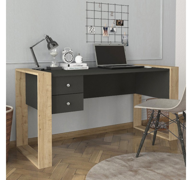 Γραφείο εργασίας Fernando Megapap χρώμα ανθρακί - sapphire oak 158,4x60x72,2εκ.