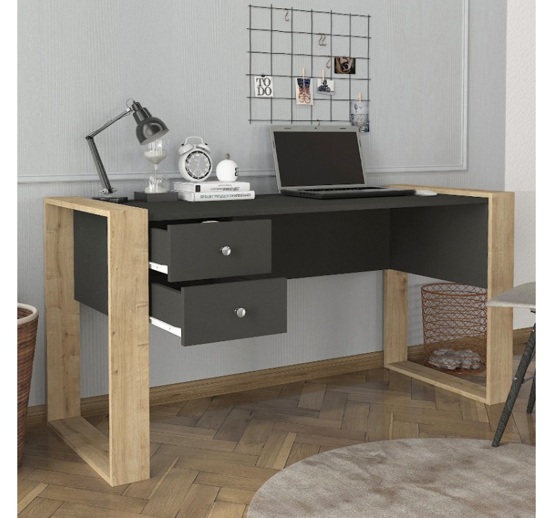 Γραφείο εργασίας Fernando Megapap χρώμα ανθρακί - sapphire oak 158,4x60x72,2εκ.