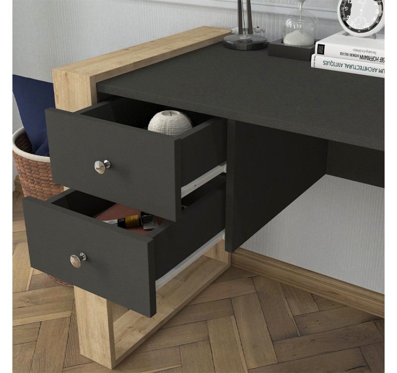 Γραφείο εργασίας Fernando Megapap χρώμα ανθρακί - sapphire oak 158,4x60x72,2εκ.