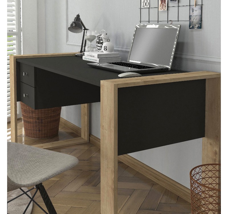 Γραφείο εργασίας Fernando Megapap χρώμα ανθρακί - sapphire oak 158,4x60x72,2εκ.