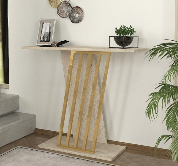 Κονσόλα Gravity Megapap χρώμα travertine - χρυσό 90x29,6x76,8εκ.
