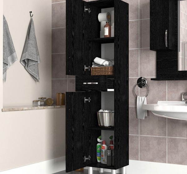 Ντουλάπι κουζίνας - μπάνιου Selina Megapap χρώμα sencron black 35x31x179εκ.