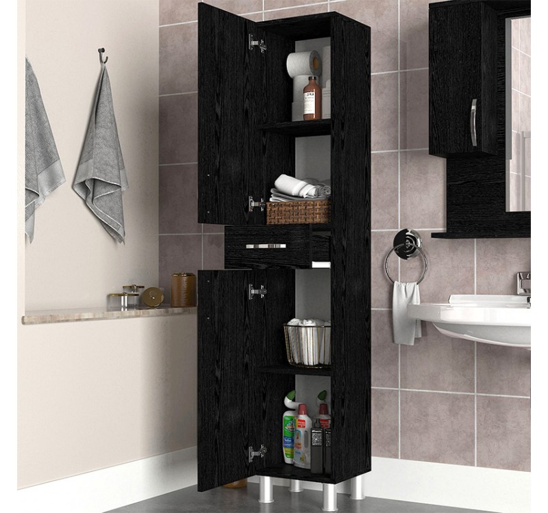 Ντουλάπι κουζίνας - μπάνιου Selina Megapap χρώμα sencron black 35x31x179εκ.