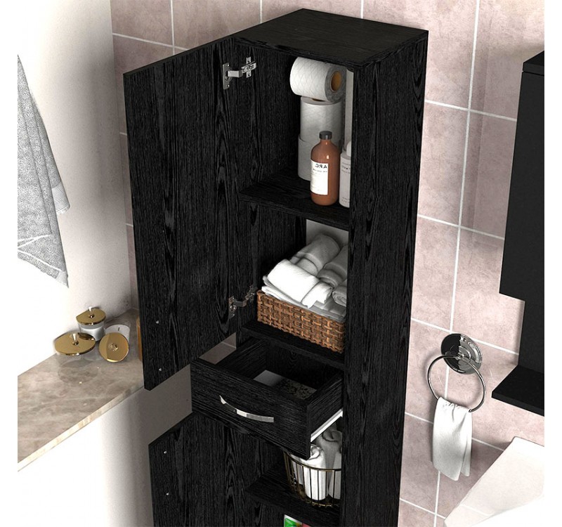 Ντουλάπι κουζίνας - μπάνιου Selina Megapap χρώμα sencron black 35x31x179εκ.