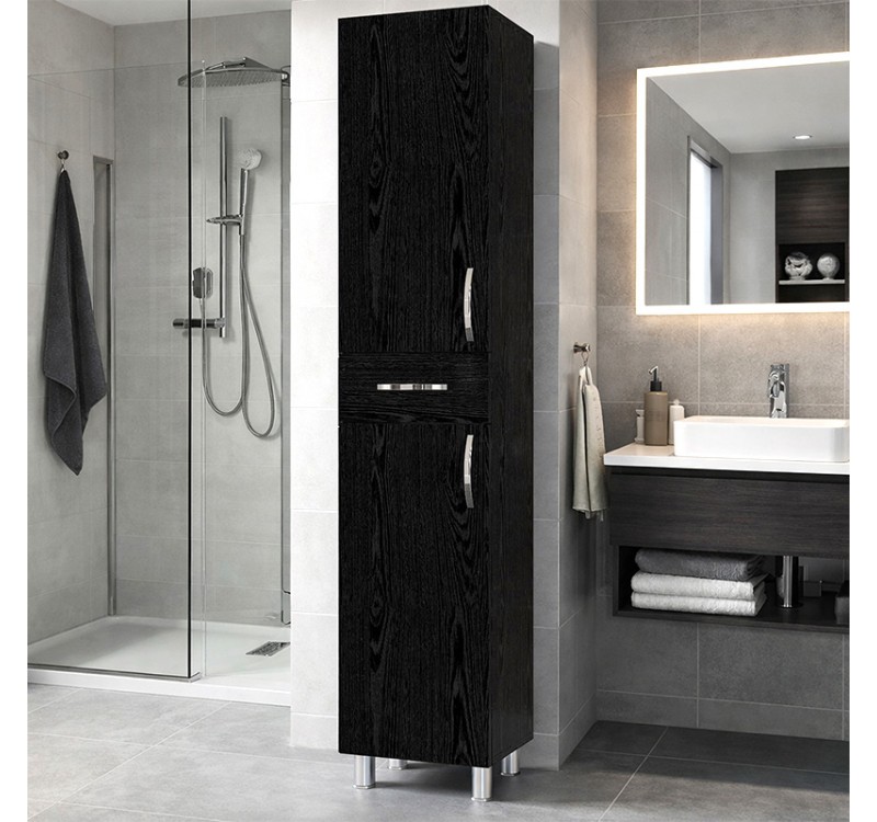 Ντουλάπι κουζίνας - μπάνιου Selina Megapap χρώμα sencron black 35x31x179εκ.