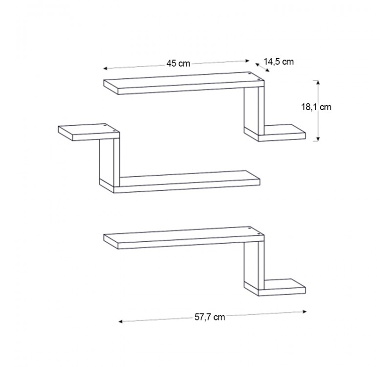 Ραφιέρα τοίχου Lowa Megapap 3 τεμαχίων χρώμα λευκό 57,7x14,5x18εκ.