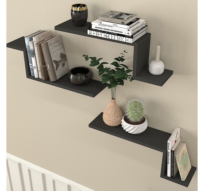 Ραφιέρα τοίχου Lowa Megapap 3 τεμαχίων χρώμα ανθρακί 57,7x14,5x18εκ.