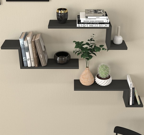 Ραφιέρα τοίχου Lowa Megapap 3 τεμαχίων χρώμα ανθρακί 57,7x14,5x18εκ.