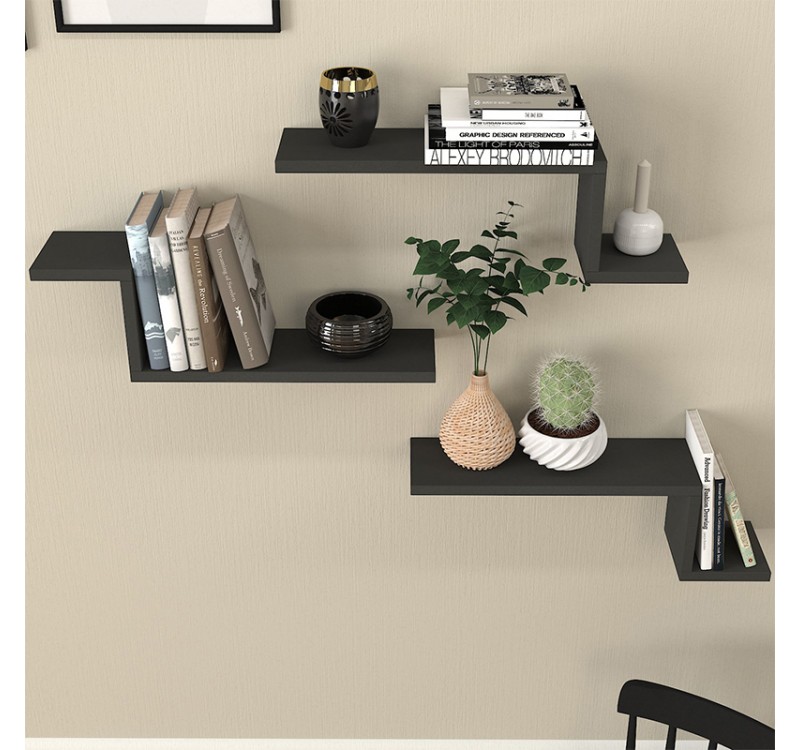 Ραφιέρα τοίχου Lowa Megapap 3 τεμαχίων χρώμα ανθρακί 57,7x14,5x18εκ.