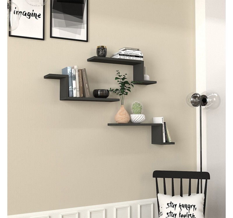 Ραφιέρα τοίχου Lowa Megapap 3 τεμαχίων χρώμα ανθρακί 57,7x14,5x18εκ.