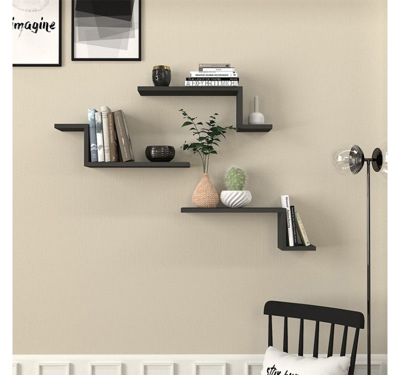 Ραφιέρα τοίχου Lowa Megapap 3 τεμαχίων χρώμα ανθρακί 57,7x14,5x18εκ.