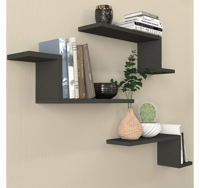 Ραφιέρα τοίχου Lowa Megapap 3 τεμαχίων χρώμα ανθρακί 57,7x14,5x18εκ.