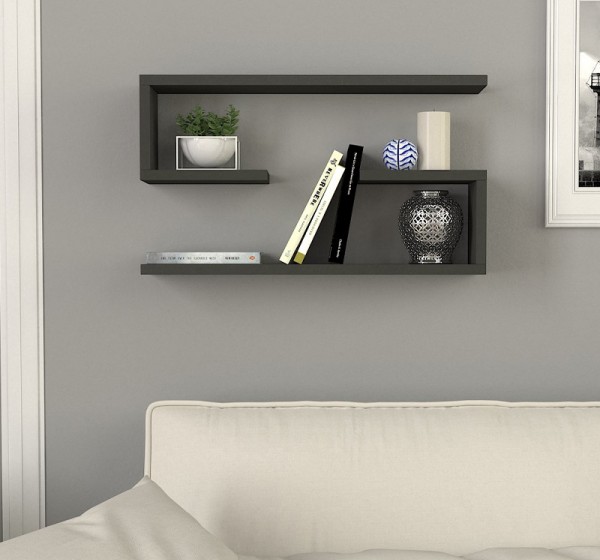 Ραφιέρα τοίχου Jenika Megapap 2 τεμαχίων χρώμα ανθρακί 60x14,5x18εκ.