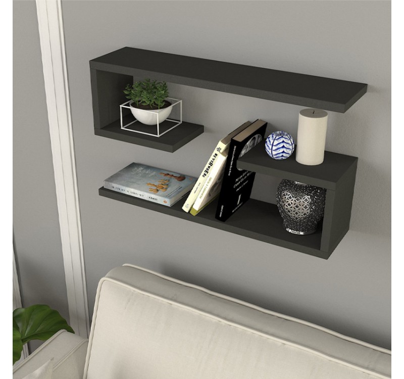 Ραφιέρα τοίχου Jenika Megapap 2 τεμαχίων χρώμα ανθρακί 60x14,5x18εκ.