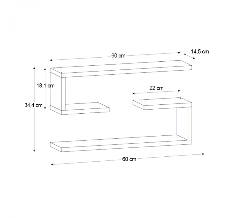 Ραφιέρα τοίχου Jenika Megapap 2 τεμαχίων χρώμα ανθρακί 60x14,5x18εκ.