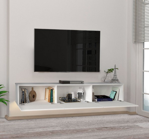 Έπιπλο τηλεόρασης επιτοίχιο Damla Megapap με LED χρώμα λευκό 180x29,5x29,5εκ.