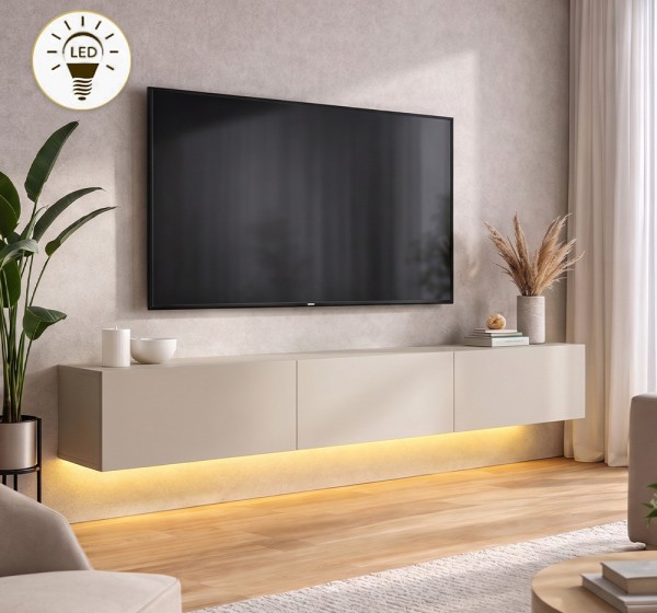 Έπιπλο τηλεόρασης επιτοίχιο Damla Megapap με LED χρώμα sandstone 180x29,5x29,5εκ.