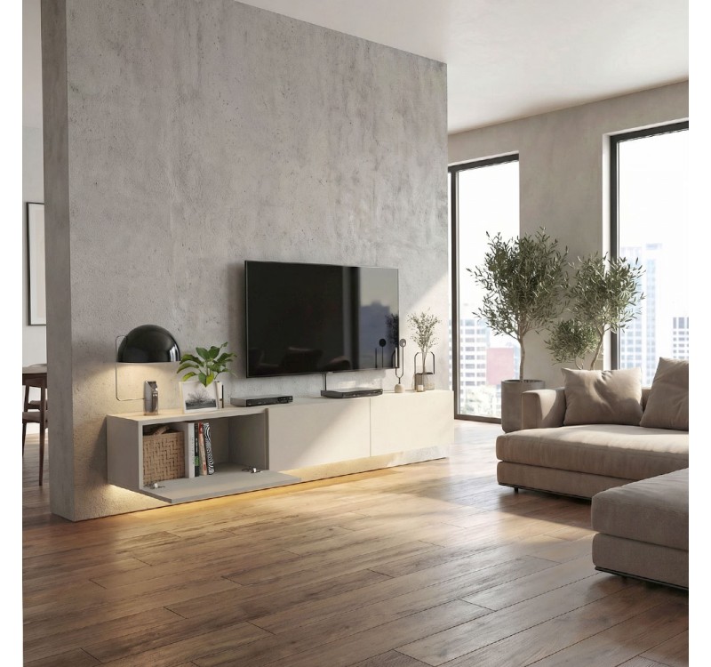Έπιπλο τηλεόρασης επιτοίχιο Damla Megapap με LED χρώμα sandstone 180x29,5x29,5εκ.