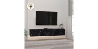 Έπιπλο τηλεόρασης επιτοίχιο Damla Megapap με LED χρώμα μαύρο εφέ μαρμάρου 180x29,5x29,5εκ.
