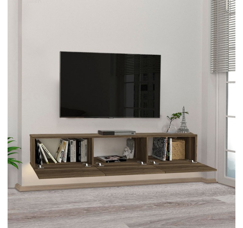 Έπιπλο τηλεόρασης επιτοίχιο Damla Megapap με LED χρώμα καρυδί 180x29,5x29,5εκ.