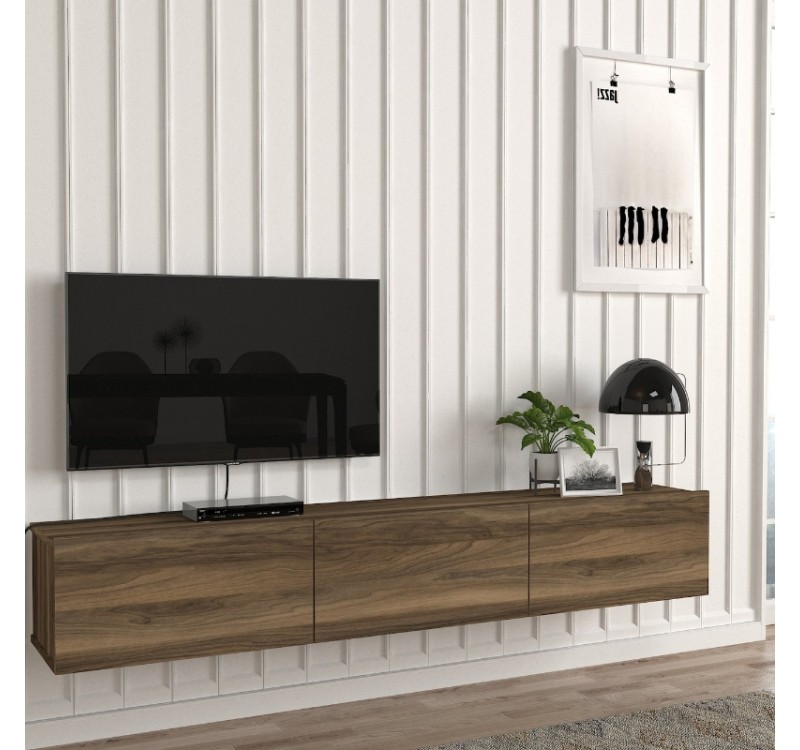 Έπιπλο τηλεόρασης επιτοίχιο Damla Megapap με LED χρώμα καρυδί 180x29,5x29,5εκ.