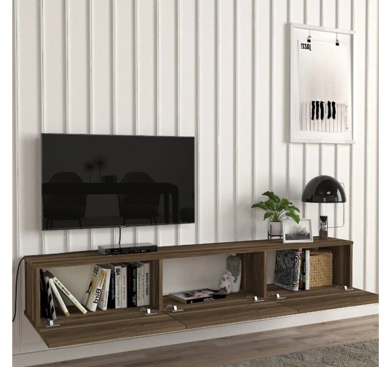 Έπιπλο τηλεόρασης επιτοίχιο Damla Megapap με LED χρώμα καρυδί 180x29,5x29,5εκ.