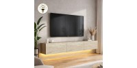 Έπιπλο τηλεόρασης επιτοίχιο Damla Megapap με LED χρώμα travertine 180x29,5x29,5εκ.