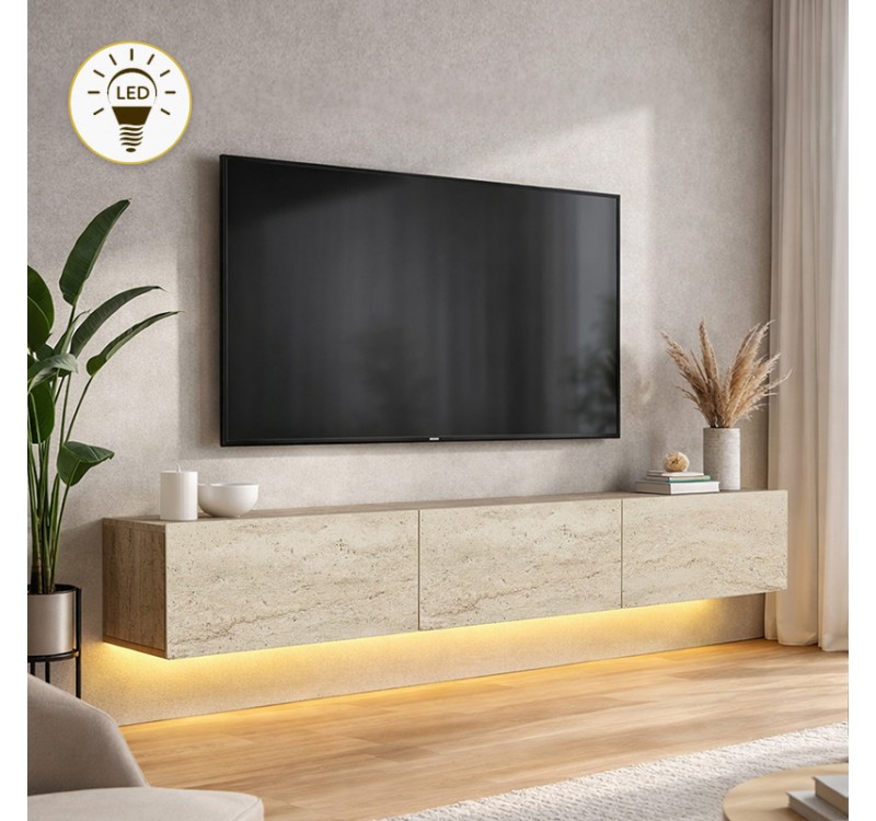 Έπιπλο τηλεόρασης επιτοίχιο Damla Megapap με LED χρώμα travertine 180x29,5x29,5εκ.
