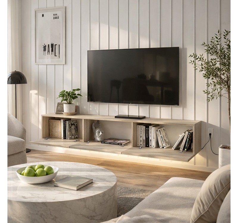 Έπιπλο τηλεόρασης επιτοίχιο Damla Megapap με LED χρώμα travertine 180x29,5x29,5εκ.