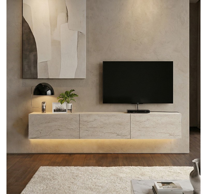 Έπιπλο τηλεόρασης επιτοίχιο Damla Megapap με LED χρώμα travertine 180x29,5x29,5εκ.