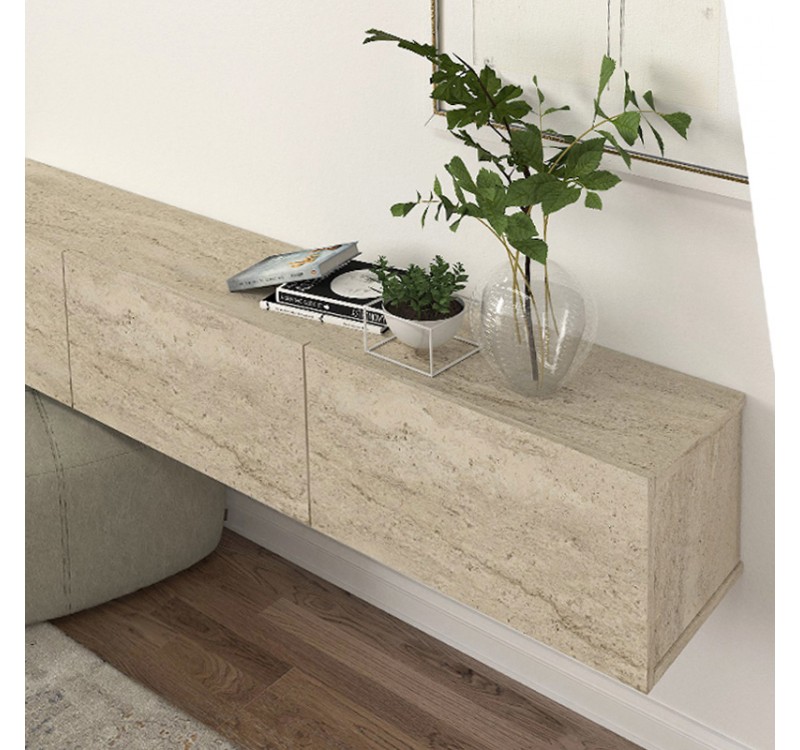Έπιπλο τηλεόρασης επιτοίχιο Damla Megapap με LED χρώμα travertine 180x29,5x29,5εκ.