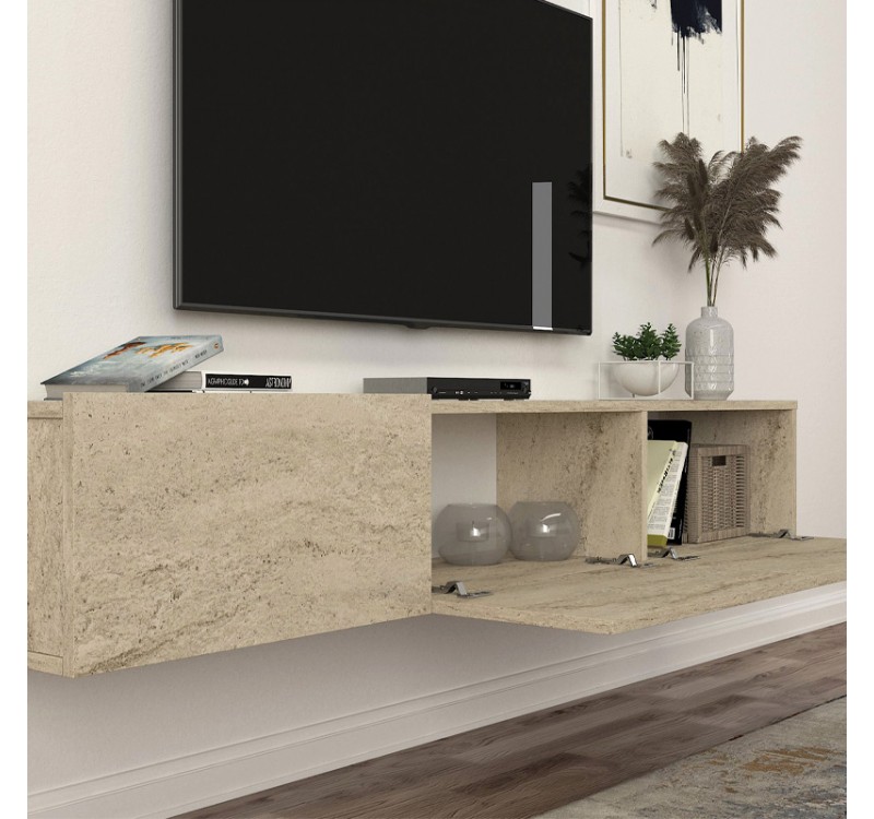 Έπιπλο τηλεόρασης επιτοίχιο Damla Megapap με LED χρώμα travertine 180x29,5x29,5εκ.