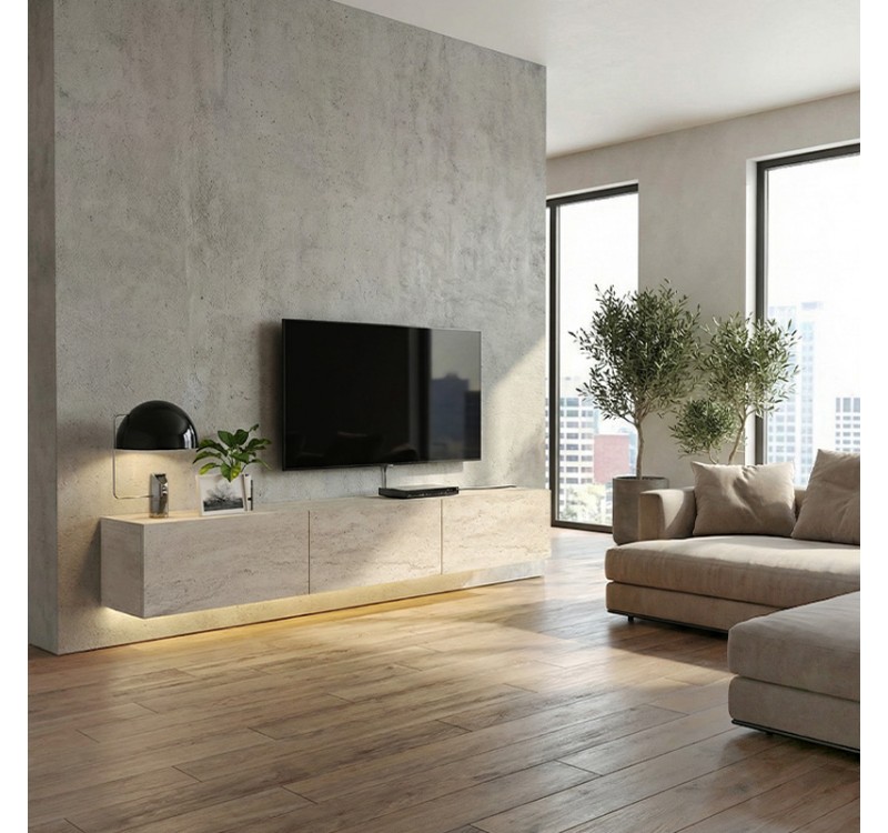 Έπιπλο τηλεόρασης επιτοίχιο Damla Megapap με LED χρώμα travertine 180x29,5x29,5εκ.