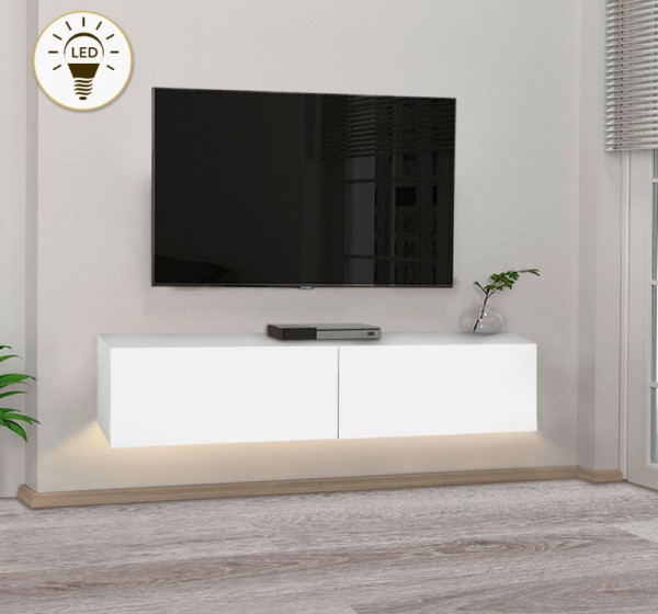 Έπιπλο τηλεόρασης επιτοίχιο Aristo Megapap με LED χρώμα λευκό 135x31,6x25εκ.