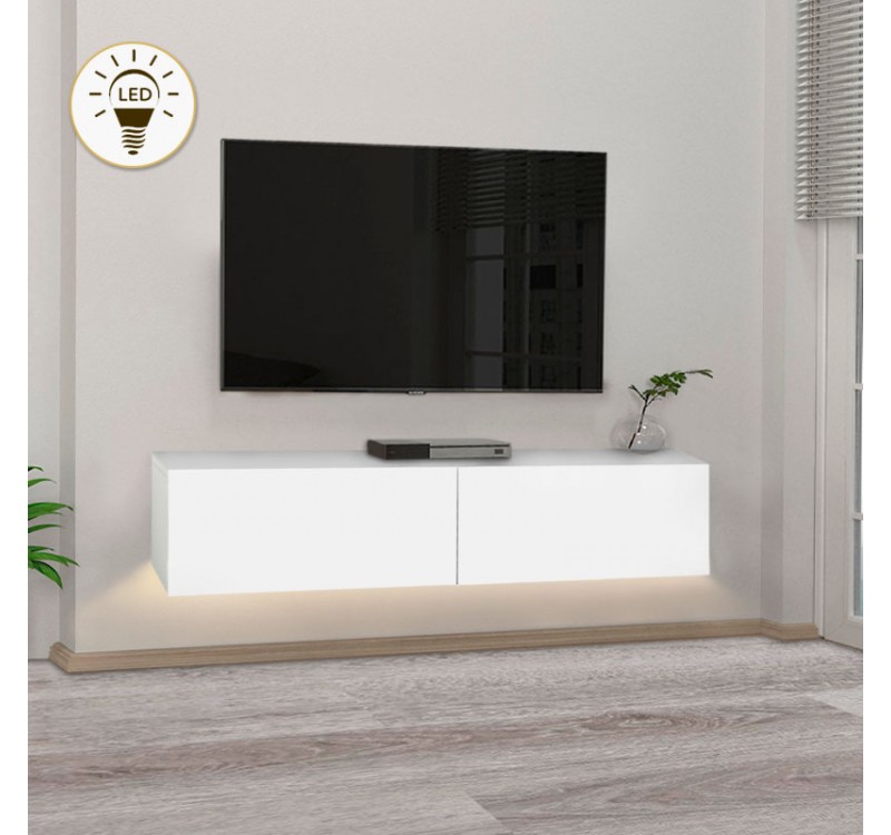 Έπιπλο τηλεόρασης επιτοίχιο Aristo Megapap με LED χρώμα λευκό 135x31,6x25εκ.